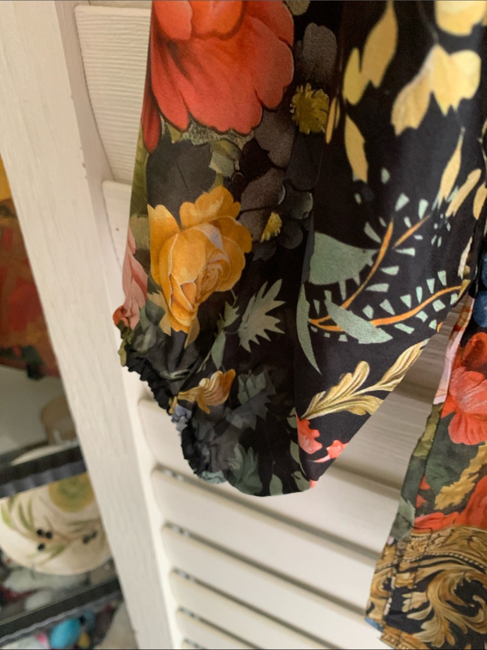 Johnny Was Black Floral Paisley V-Neck Tunic with Gold Trim - Picture 4 of 8
